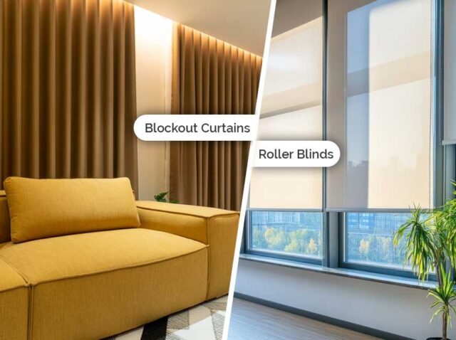 Blockout Curtains Perth vs Roller Blinds — Comparison Guide Blockout curtains Perth vs roller blinds comparison in a modern living room
